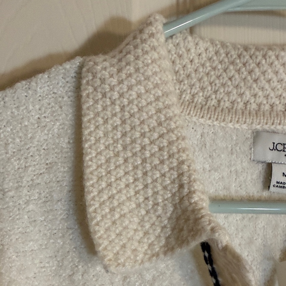 J. Crew Factory Cream Bouclé Cardigan Jacket with Black Trim and Gold Buttons M - Picture 3 of 6